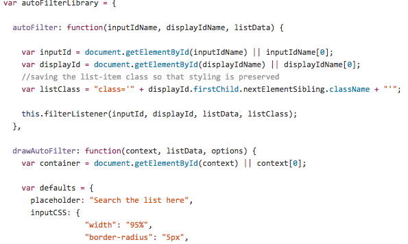 screenshot of filter.js code